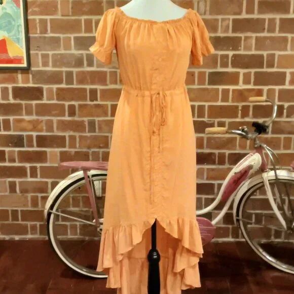 Beautiful π Peachy Orange Off Shoulder Or On Cinch Waist Semi Hi-Low Dress π - Picture 1 of 16